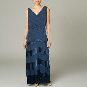 Vintage Blue Satin Tiered Maxi Dress Sz 8 Formal Evening‎ Gown Mother of Bride